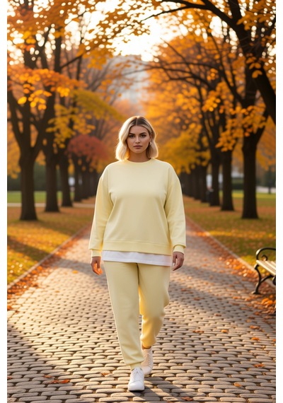 Benerly Kadın Bisiklet Yaka Düşük Kol Oversize İnce Örme Sweatshirt Fonks Sarı