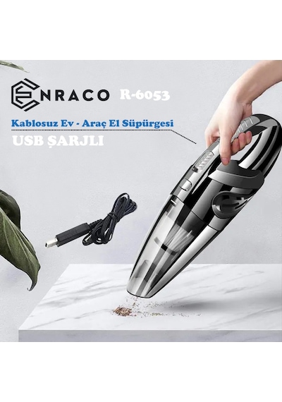 Enraco R-6053 Kablosuz Güçlü El Araç Ev Süpürgesi 120w Yüksek Güç İle Temizlik