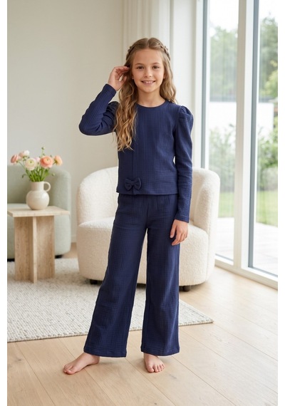 New Kids Kız Takım Çocuk Uzun Kol Lcvrt Fiyonk Detaylı Kız Takım -91230 Lacivert