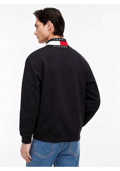 Tommy Hilfiger Yarım Fermuar Dik Yaka Sweatshirt Siyah