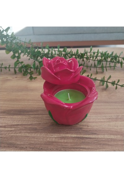 Kapaklı Kırmızı Gül Şeklinde Dekoratif Hediye Gül Mumluk
