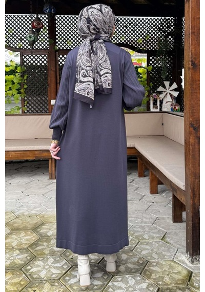 Rabia Şamlı Yağmur Triko Elbise Antrasit Normal