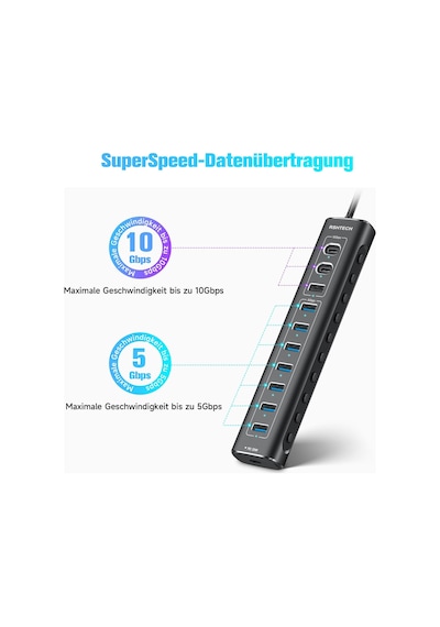 Usb C 3.2 Hub Aktif Güç Kaynaklı 60w 12/5a , 11 Port Usb C 3.1 Gen2 Hub 20w Pd, 3 X 10gbps Usb