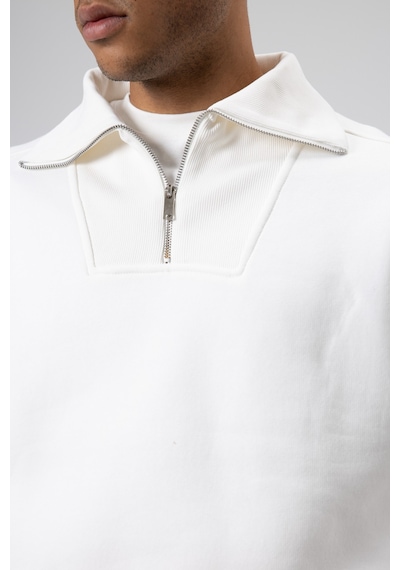 Vamos Basic Fermuarlı Dik Yaka Sweatshirt Ekru