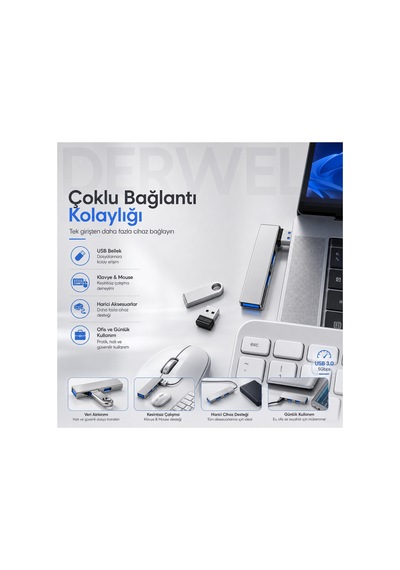 Usb Hub 3 Port Çoklayıcı Çoğaltıcı Dağıtıcı Dönüştürücü Metal Kasa Yüksek Hızlı 5gbps Veri Aktarımı, Usb 3.0 Destekli, Windows Macos Linux Android Uyumlu, Tak Çalıştır Akıllı Korumalı Adaptör