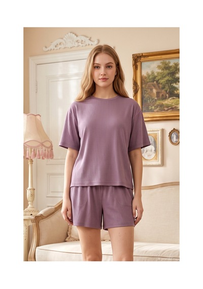 Aydoğan Kadın Kısa Kol Şortlu Ribana Dokulu Lyocell Kumaş Pijama Takımı 250084 Koyu Mor Aydoğan Kadın Kısa Kol Şortlu Ribana Dokulu Lyocell Kumaş Pijama Takımı 250084 Koyu Mor