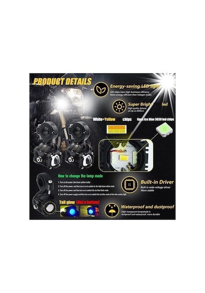 Motosiklet Led Sis Sürüş Lambaları, 4 Fonksiyonlu 3 Renk Hepsi Bir Arada, Beyaz/uzun Far, Amblem/kısa Far, Buz Mavisi/gündüz Sürüş Lambası, Flaşör/uyarı Spot Işık Motosiklet Led Sis Sürüş Lambaları, 4 Fonksiyonlu 3 Renk Hepsi Bir Arada, Beyaz/uzun Far, Amblem/kısa Far, Buz Mavisi/gündüz Sürüş Lambası, Flaşör/uyarı Spot Işık