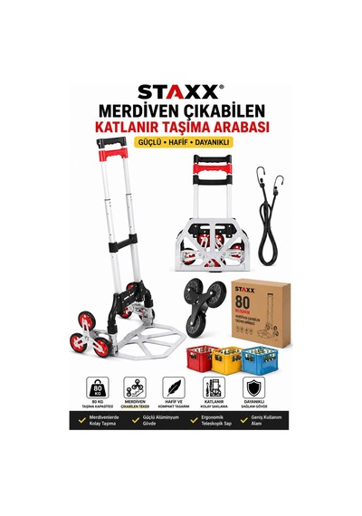 Staxx Ası80mer 80 Kg Merdiven Çıkabilen Katlanır Taşıma Arabası Katlanabilir Yük Ve Koli Arabası