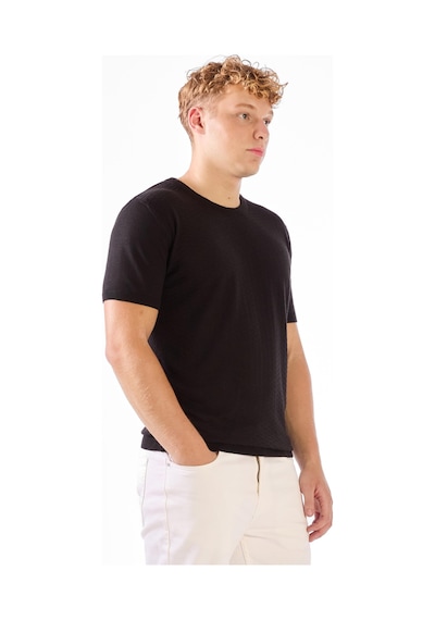 Dufy Siyah O Yaka Düz Renk Kısa Kollu Slim Fit Triko Tshirt Siyah