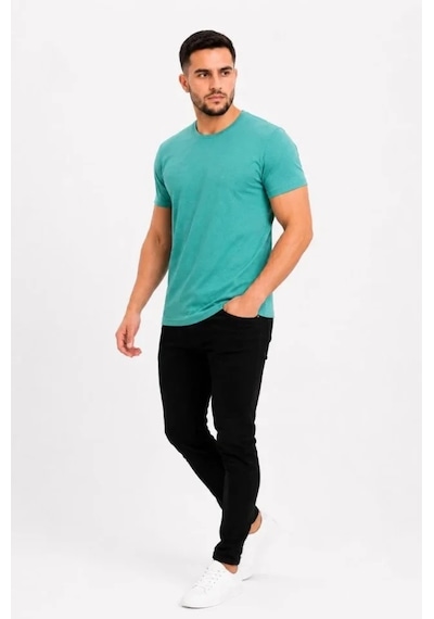 Defymoda Erkek Basic Tişört Bisiklet Yaka Kısa Kol Günlük Yazlık Slim Fit T-shirt - Su Yeşili