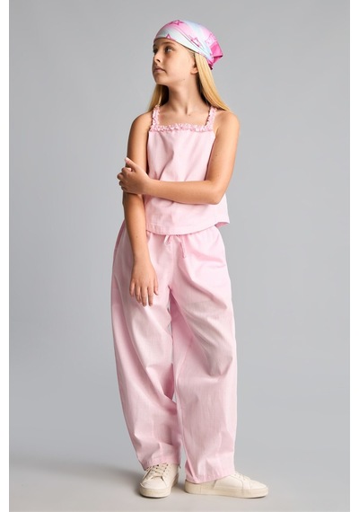Defacto Geniş Paça Bol Kesim Poplin Pantolon Kız Çocuk I6754a826hspn648 Pembe-pn648