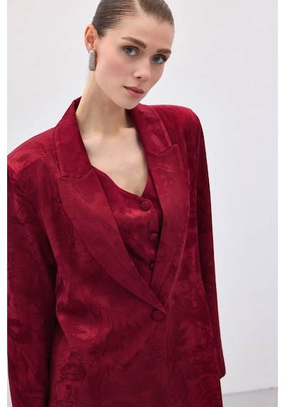 Sateen Jakarlı Uzun Ceket - Bordo-136769 Bordo