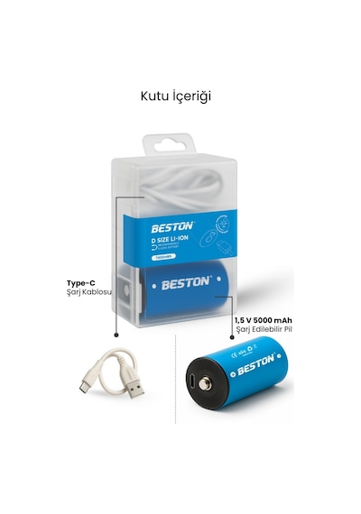 D Tipi Şarjlı Tombul Pil Usb-c Şarjlı 1.5v Lityum Büyük Pil Kalın Pil 6000mwh Radyo Pili Xl 1 Adet