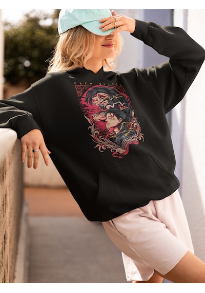Sevbano Özel Tasarım Eren Yeager Baskılı Unisex Oversize Attack On Titan Siyah