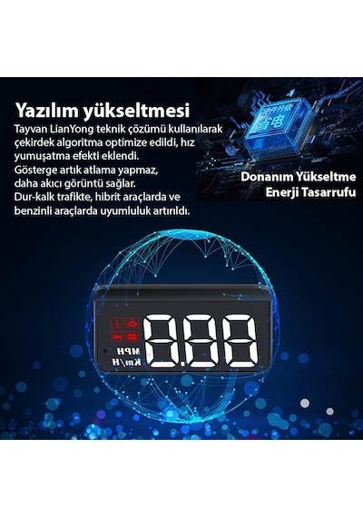 Ally M3 Hud Obd2 Head-up Display Dijital Hız Göstergesi E-obd Ve Gps Destekli Obd Arayüzlü - Alarmlı Ön Cam Ekran Projektör