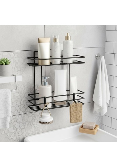 Teome Yapışkanlı 2 Katlı Banyo Rafı Duş Şampuanlık Duvar Düzenleyici Organizer Çok Renkli