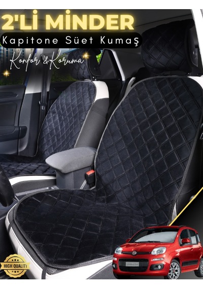 Fiat Panda Uyumlu 2'li Süet Oto Koltuk Minderi Terletmez Kolay Montaj Oto Koltuk Kılıfı A2 Siyah