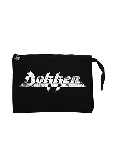 Dokken Logo Siyah Clutch Astarlı Cüzdan / El Çantası Siyah