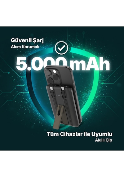 Recharger M 5.000mah Magsafe Uyumlu Pd 20w Lightning Ve Usb-c Dahili Kablolu Stantlı 2bb236s Renkli