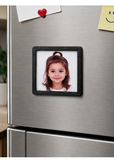 8 Adet Siyah Çerçeveli Fotoğraf Baskılı Mıknatıslı Magnet 6x6 Cm Kişiye Özel