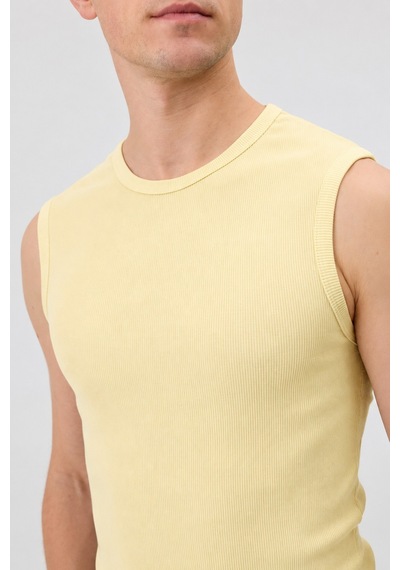 Antioch Pamuklu Kolsuz Erkek T-shirt Sarı