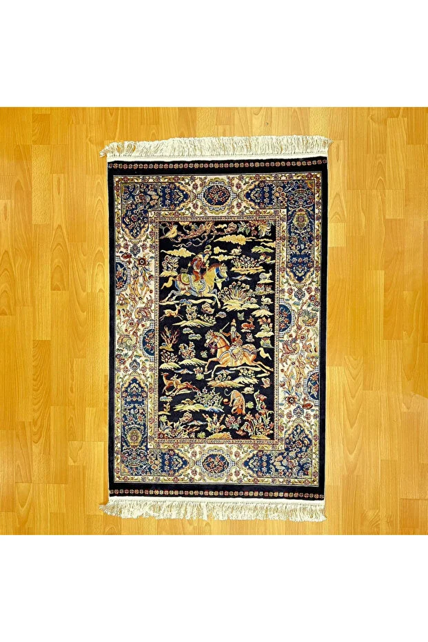 Mevlana Bazaar Şehname Motifli 90 X 150 Cm İpek Halı Siyah