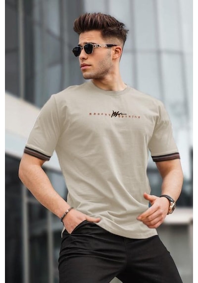 Madmext Bej Basic Erkek Tişört Bej