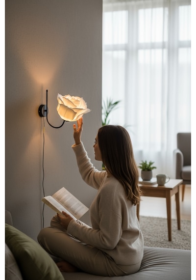 Aplik Gül Formlu Led Duvar Lambası Modern Dekoratif Aydınlatma Siyah