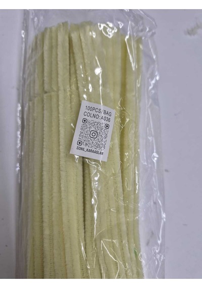 100 Adet Soft Krem A036 Renk Şönil Çubuk 30 Cm Çiçek Yapımı - El İşi - Hobi - Parti Yapay Çiçek