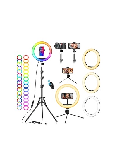 Tr Rgb Ring Light 37 Renk Modu 10'' Led Selfie Işığı, Tripod Standlı, Telefon Tutuculu, Bluetooth Kumandalı, 3