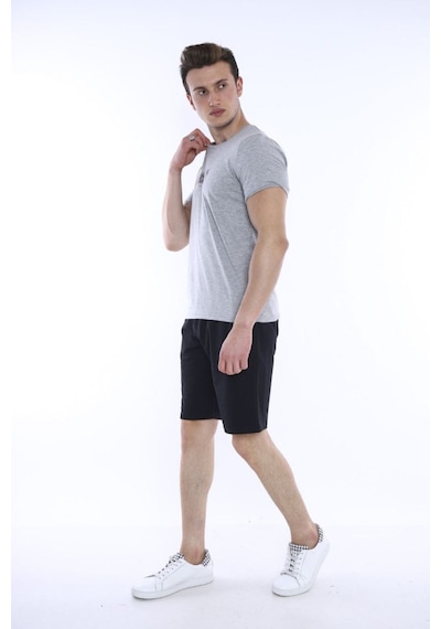 Erkek Spor G2 Melanj Bisiklet Yaka Slim Fit Alt-Üst Şort Takım-38 Açık Gri Melanj
