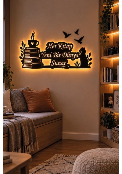 Led Işıklı Tablo Kitap Ve Kedi Temalı Dekoratif Duvar Tablosu Her Kitap Yeni Bir Dünya Sunar Sarı - 932465955 Sarı Led Işıklı Tablo Kitap Ve Kedi Temalı Dekoratif Duvar Tablosu Her Kitap Yeni Bir Dünya Sunar Sarı - 932465955 Sarı
