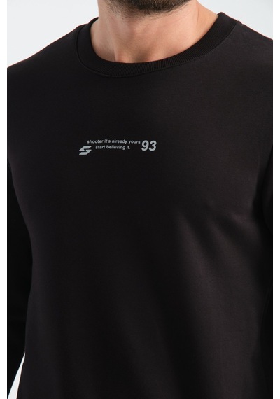 Shooter Sportwear Shooter Erkek Üç İplik Sweatshirt Regular Fit Pamuklu Bisiklet Yaka Günlük Spor Basic Siyah