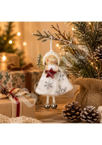 Yılbaşı Kar Meleği Kırmızı Yıldız Desenli 13 Cm