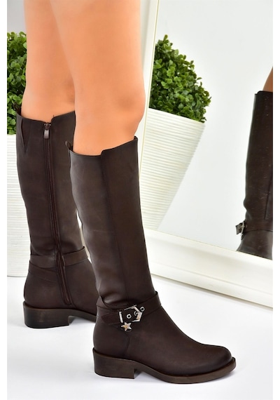 Fox Shoes Kahverengi Kısa Topuklu Günlük Kadın Çizme G674240109 Kahverengi