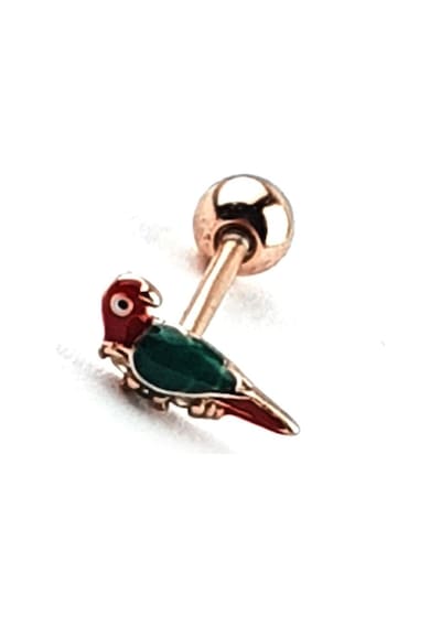 Mineli 925ayar Gümüş Üzerine Rose Altın Kaplama Papağan Figürlü Tragus Kikirdak Piercing Altın
