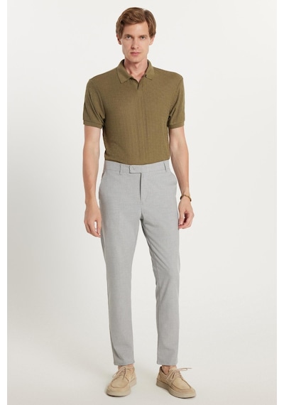 Tudors Erkek Slim Fit Dar Kesim Chino Yandan Cepli Pamuklu Gri Pantolon-35722 Gri