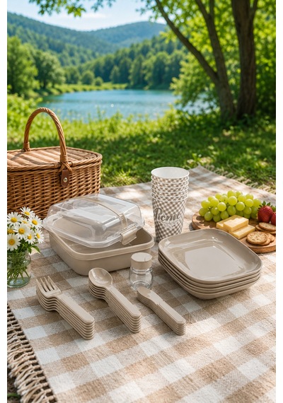 Emilahome Lovely Piknik Seti Bej 6 Lı Set - 867606603