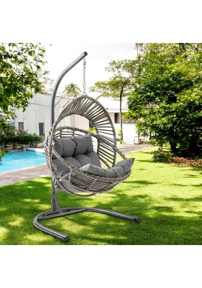 Nobel Tekli Rattan Bahçe Balkon Salıncağı Gri Çok Renkli