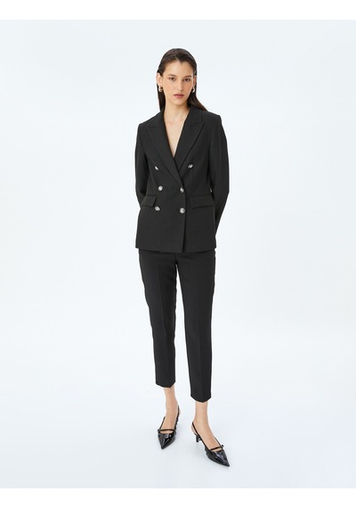 Koton Slim Fit Yüksek Bel Cepli Cigarette Kumaş Pantolon Siyah 5sak40026uw Siyah