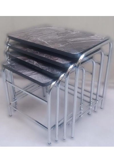 1448bng90221zigon Sehpa Demet Model Metal Nikelaj Ayak Açık Siyah Mermer Desen Tabla El Yapım
