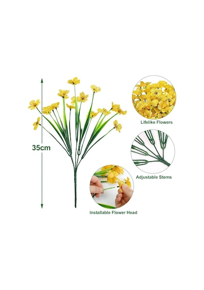12li Set Yapay Çiçek Sazlı Mine Sarı Renk 5 Dallı 33cm