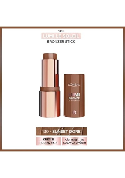 L'oreal Cosmetics Lumi Bronzlaştırıcı Stick - 130 Sunset Dore Krem-toza Bronzlaştırıcı Çubuk, Sunkissed Glow, Yapılabilir, Karıştırılabilir Ve Asla Cakey, Stick Soleil Diğer