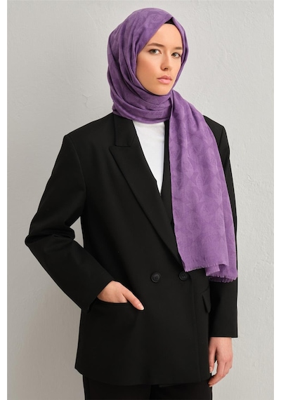 Armine Tencel Yün Monogram Desen Şal 28 Mor