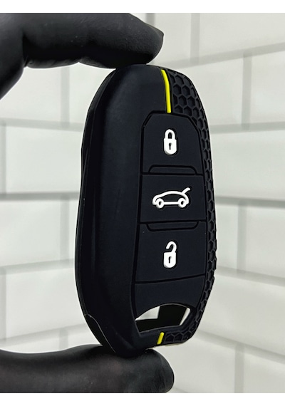 Peugeot 208 308 408 508 2008 3008 5008 Petek Desenli Smart Anahtar Kılıfı Siyah Sarı