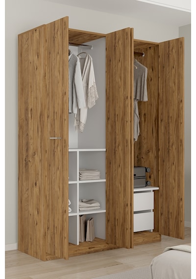 Aeka Ae-3191 Burç Aynalı 4 Kapaklı Çok Bölmeli Askılı Raflı Ve Çekmeceli 210x140x53cm Gardırop Çam - Çam Aeka Ae-3191 Burç Aynalı 4 Kapaklı Çok Bölmeli Askılı Raflı Ve Çekmeceli 210x140x53cm Gardırop Çam - Çam