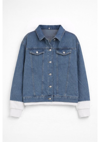 Kadın Düğmeli Sweat Jean Ceket mavi