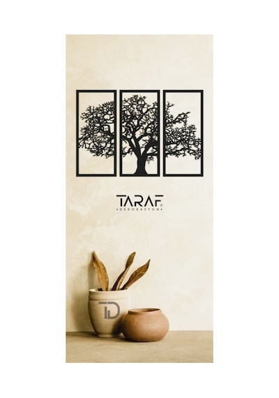 3 Parça Ağaç Tablo Lazer Kesim Dekoratif Tablo 42x62 Siyah Beyaz