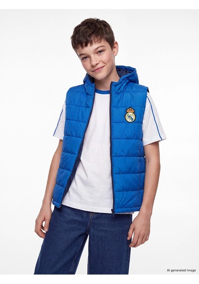 LC Waikiki Lcw Kids Mavi Kapüşonlu Real Madrid Nakışlı Erkek Çocuk Şişme Yelek Dark Blue