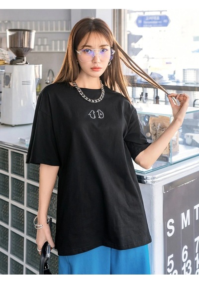 Startmore Adrift Karikatür Ve Grafik Tasarım Oversize T-shirt Cartoon/letter Serisi Kod621 Siyah